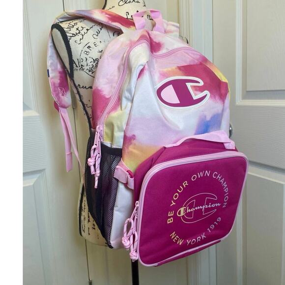 Champion Other - Champion Laptop Backpack with Lunch bag pink tie dye water bottles holder School